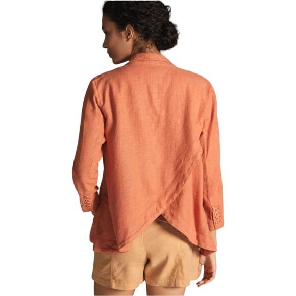 Anthropologie Linen Vintage Washed Cropped Split Back Blazer Dark Orange‎ Sz 10 - Picture 2 of 9